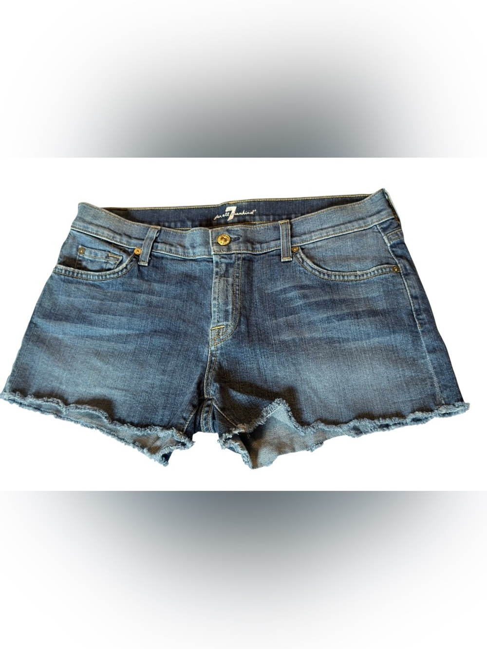 7 For All Mankind Mid-Rise Denim Shorts Size 30 Raw Hem Stretch